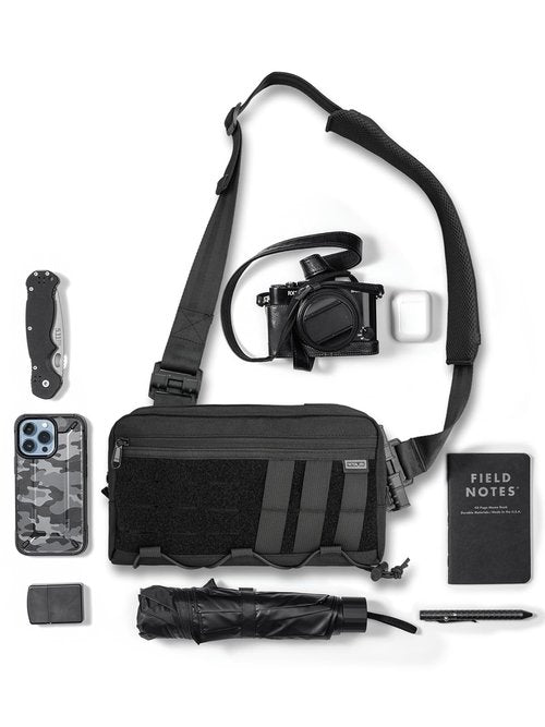 TACTICAL_GEEK Cache L3C EDC Sling Bag Chest, Lightweight Shoulder Daypack, Travel Hiking Concealed Carry, Crossbody Bag, Tactical Backpack, Hiking Ambidextrous Strap (1000D-Black)
