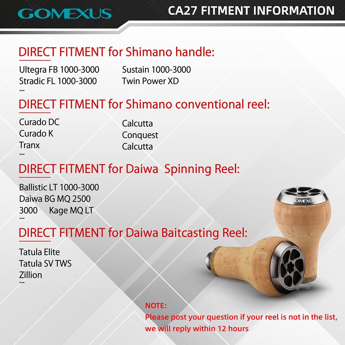 GOMEXUS Power Knob Compatible for Shimano Stradic Tranx Curado SLX Daiwa Tatula Fuego Spinning Baitcasting Reel 27mm Cork