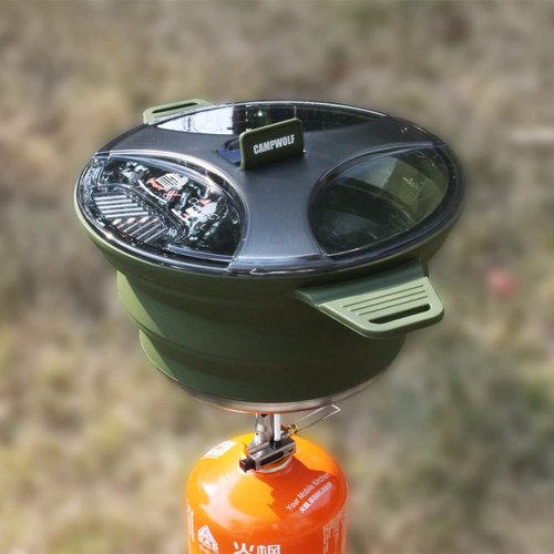 CAMPWOLF 2.5L Collapsible Camping Cook Pot,Portable Cookware for Outdoor Hiking (Dark Green)