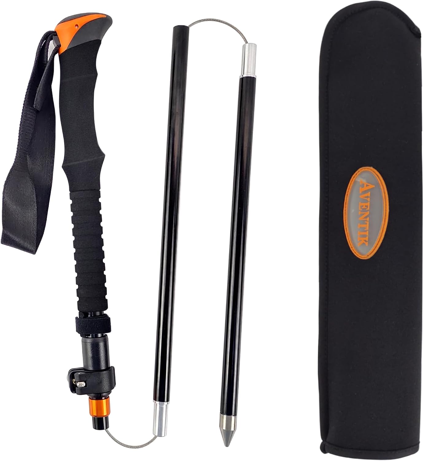 Aventik Fold-able Wading Staff Water Depth Safety Warning Sign Coated Stainless Steel Core T7075 Aluminum Body Corrosion Resistance