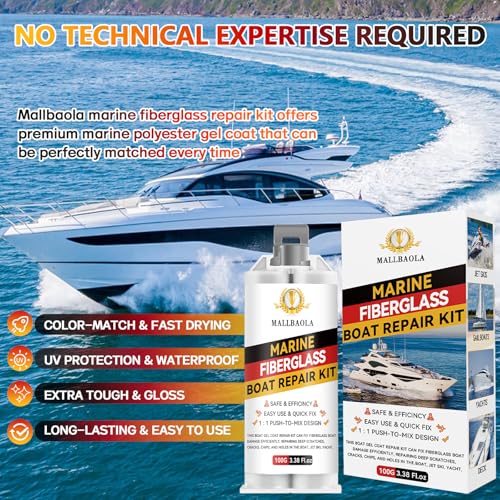 Marine Fiberglass Repair Kit for Boats with Gel Coat & Epoxy Filler - Waterproof & UV Resistant