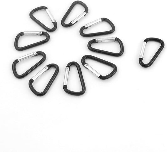 uxcell Aluminum D Shaped Carabiner Keychain Clip, Spring Clip Hook Holder Key Ring Carabiner Clips Backpack Quick Release Buckle for Camping Fishing Hiking Boating, Black 10pcs