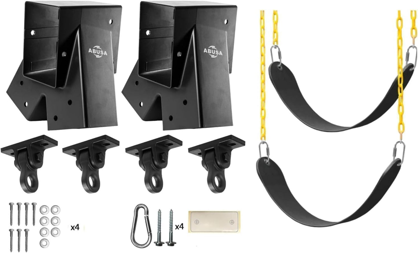ABUSA Heavy Duty Swing Sets Brackets Including 2 Black A-Frame Swing Set Brackets 2 Swing Seats and 4 Swing Hangers for Playground Equipment Mounting Parts Hardware Included (B007)