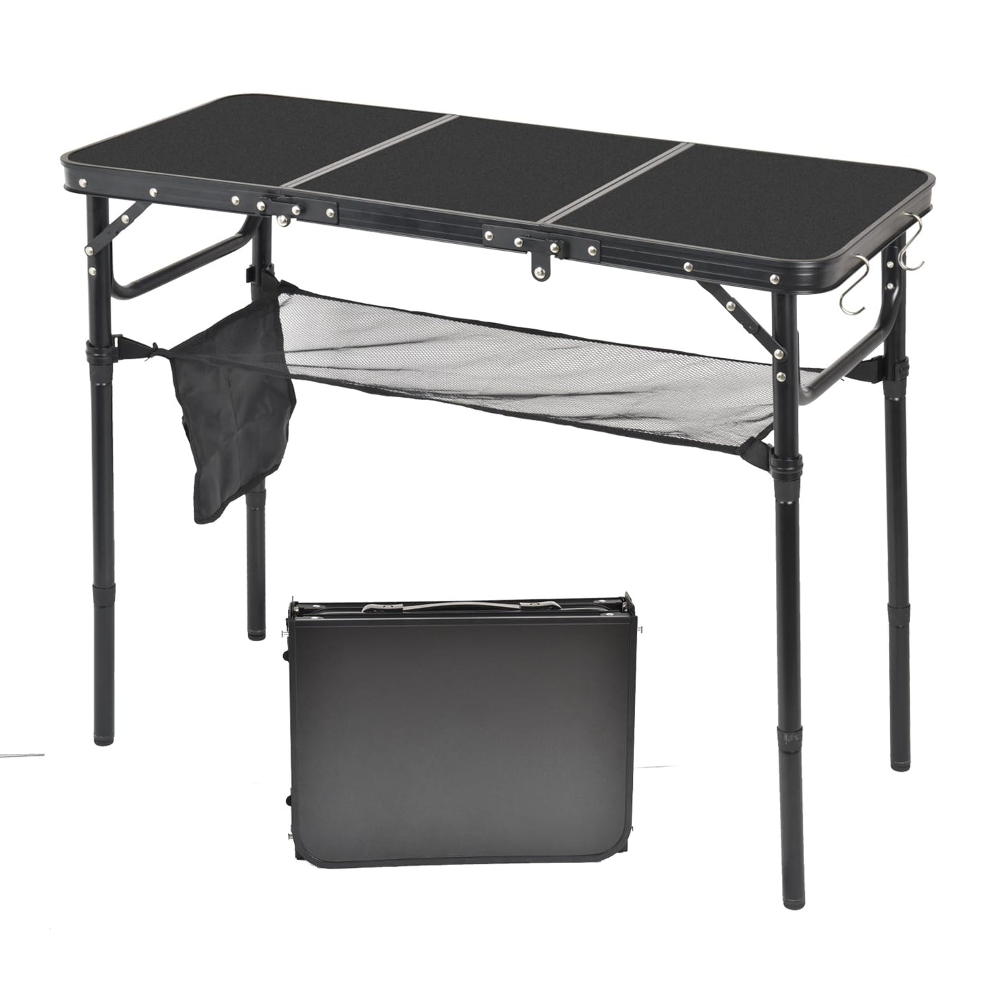 Geastsheng Portable Folding Camping Table, Lightweight Aluminum Outdoor Picnic Table with Adjustable Height, Compact & Sturdy Kid Table for Camping, Hiking, Backyard, Beach, Black