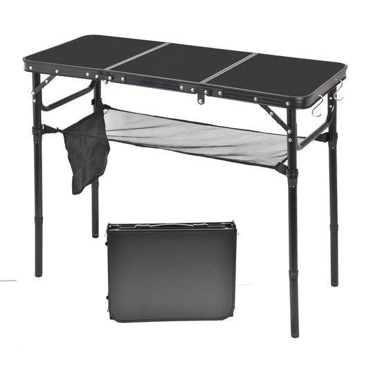 Geastsheng Portable Folding Camping Table, Lightweight Aluminum Outdoor Picnic Table with Adjustable Height, Compact & Sturdy Kid Table for Camping, Hiking, Backyard, Beach, Black