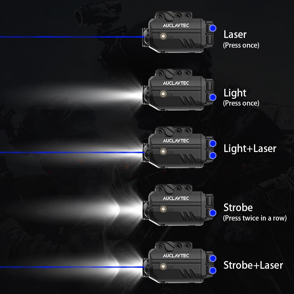 AUCLAYTEC Pistol Light Laser Combo with USB-C Charging, 500 Lumen Blue Beam Sight Tactical Flashlight for Subcompact Compact Pistol and Picatinny Rail