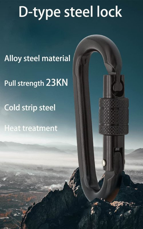 D-Shaped Locking Rock Climbing Carabiner Clips(3pcs),Professional 23KN Heavy Duty Caribeaners for Rappelling Swing Rescue & Gym etc,Large Carabiners