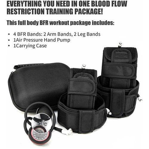 BFR Blood Flow Restriction Bands Complete Set, No Weight Lifting Required, Precision Pump to Apply Precise Pressure, Muscle Training, Suitable for Arm and Leg Occlusion Bands, Compact Suitcase