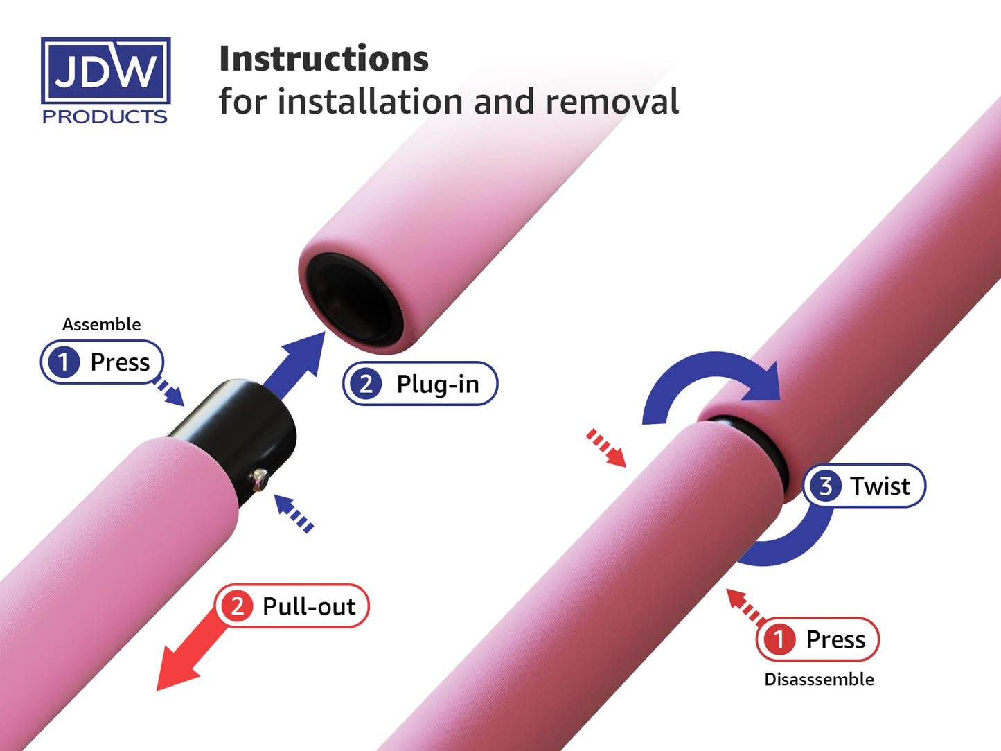 JDW Products Pilates Bar Kit | 2 Standard & 2 Strong Bands for Full-Body Workout | Storage Bag Included | Fitness Equipment for Home Gym, Yoga