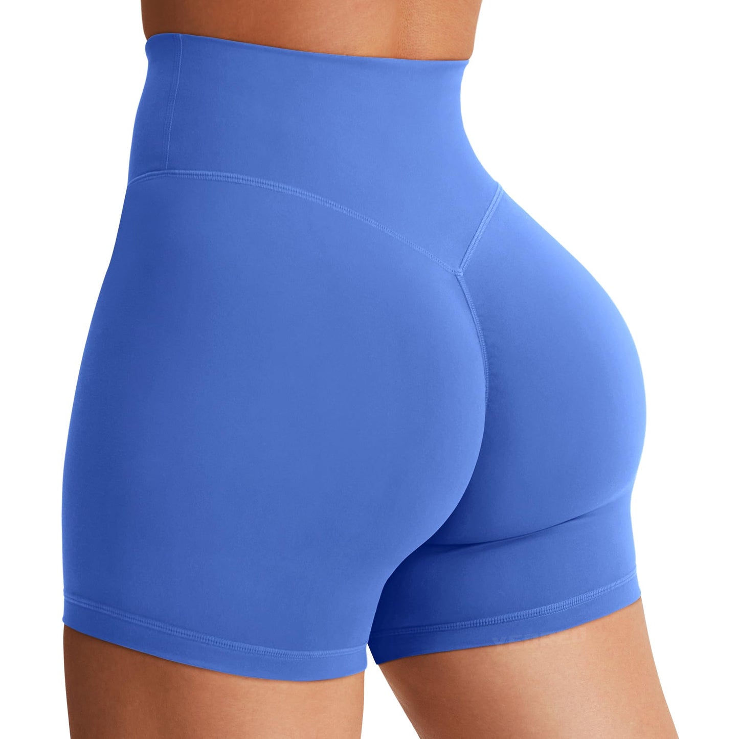 YEOREO Women's Biker Shorts 4.5" / 6" Workout Gym Shorts Craze High Waist Tummy Control Hidden Scrunch Running Yoga Shorts Marine Blue XS