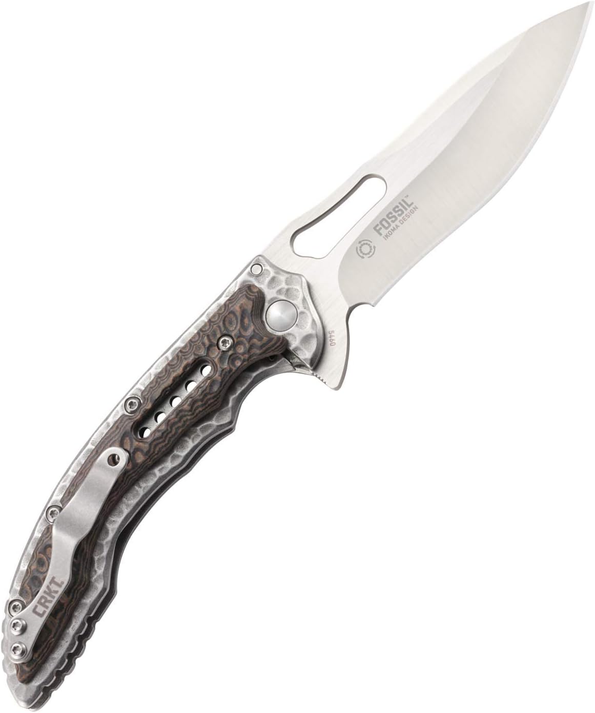 CRKT Fossil Folding Pocket Knife: Compact Stainless Steel Plain Edge EDC Folder with Frame Lock, Everyday Carry Knife, Satin Blade Finish 5460, Brown