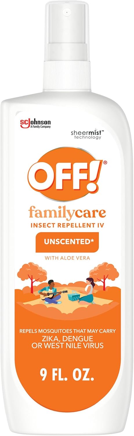 OFF! Family Care Mosquito, Tick, and Insect Repellent Spritz, Bug Spray Containing 7% DEET, Unscented Repellent with Aloe Vera Protects Against Mosquitoes, 9 Oz