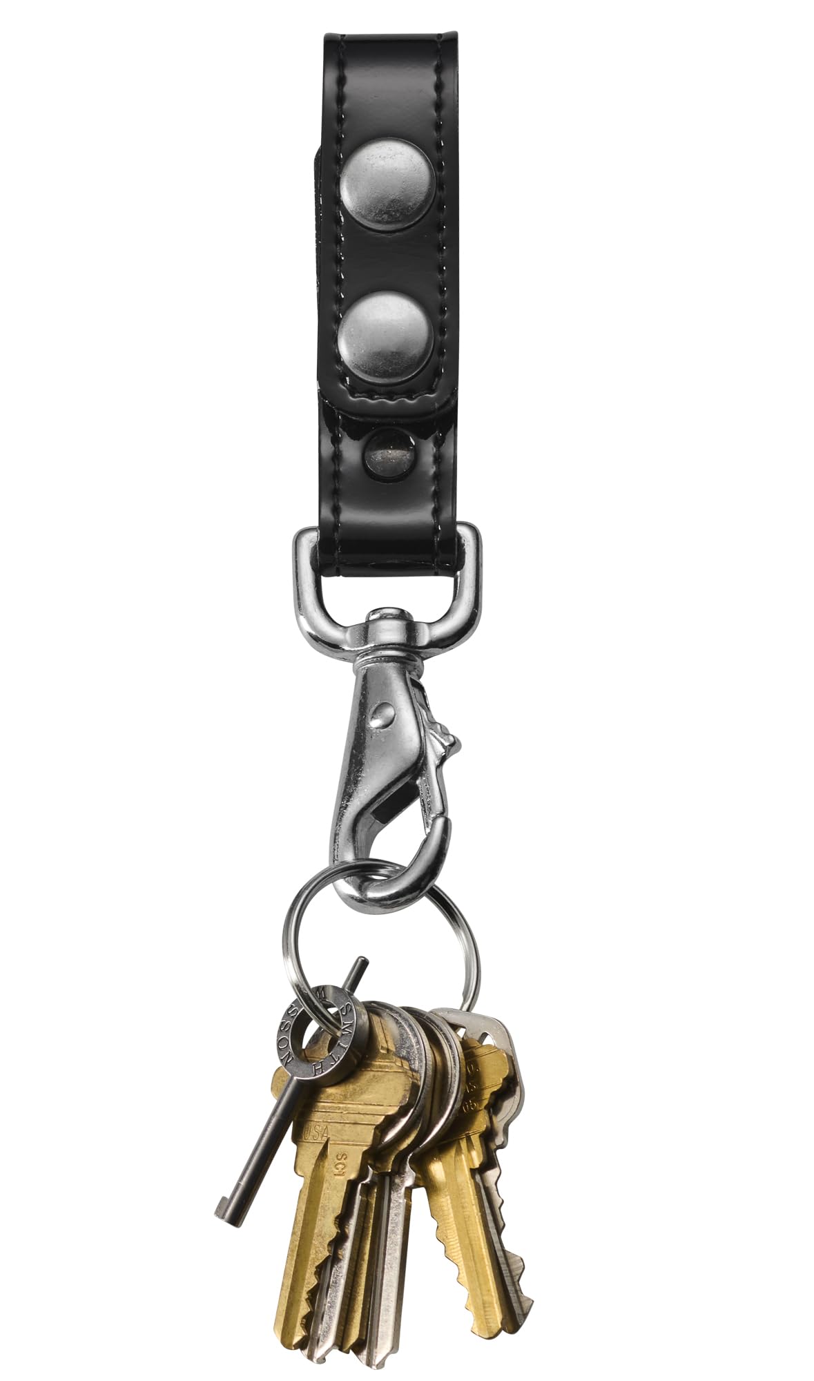 JAY-PEE Clorino Hi-Gloss Key Strap Belt Keeper for Duty Belt Key Ring Holder Double Snap Keychain Lanyard with Chrome Hardware