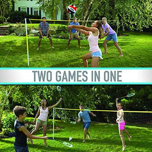 Franklin Sports Volleyball + Badminton Combo Sets - Backyard + Beach Outdoor Volleyball + Badminton Net Set - Portable Badminton + Volleyball Net with Poles - Volleyball, Rackets + Birdies Included