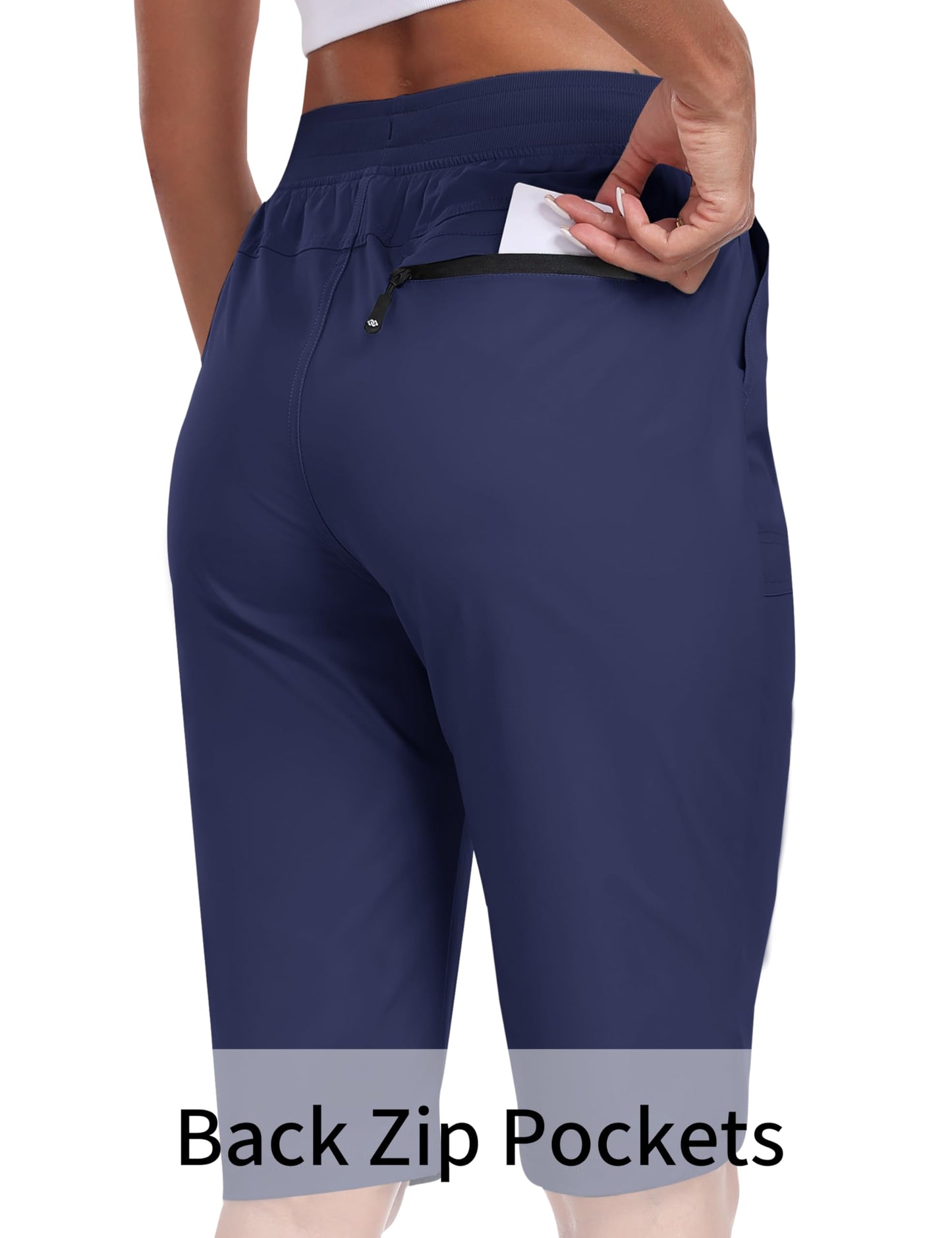 MoFiz Knee Length Shorts Women 13" Lightweight Long Shorts Women Casual Summer Outdoor Athletic with Pockets Navy Blue 2XL