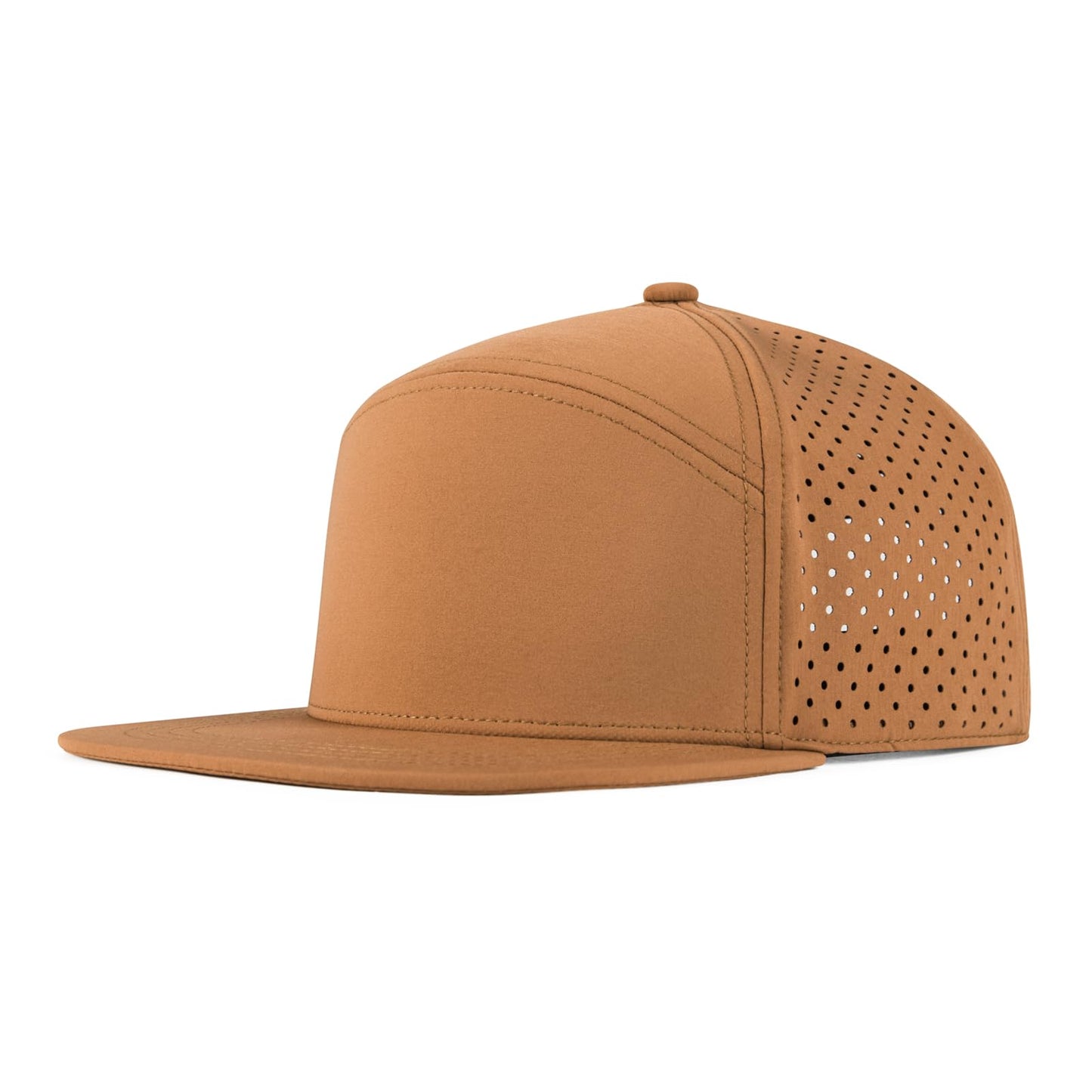 FEINION Men Flat Brim Adjustable Performance Hat Snapback Laser Perforated Baseball Cap (Brown)
