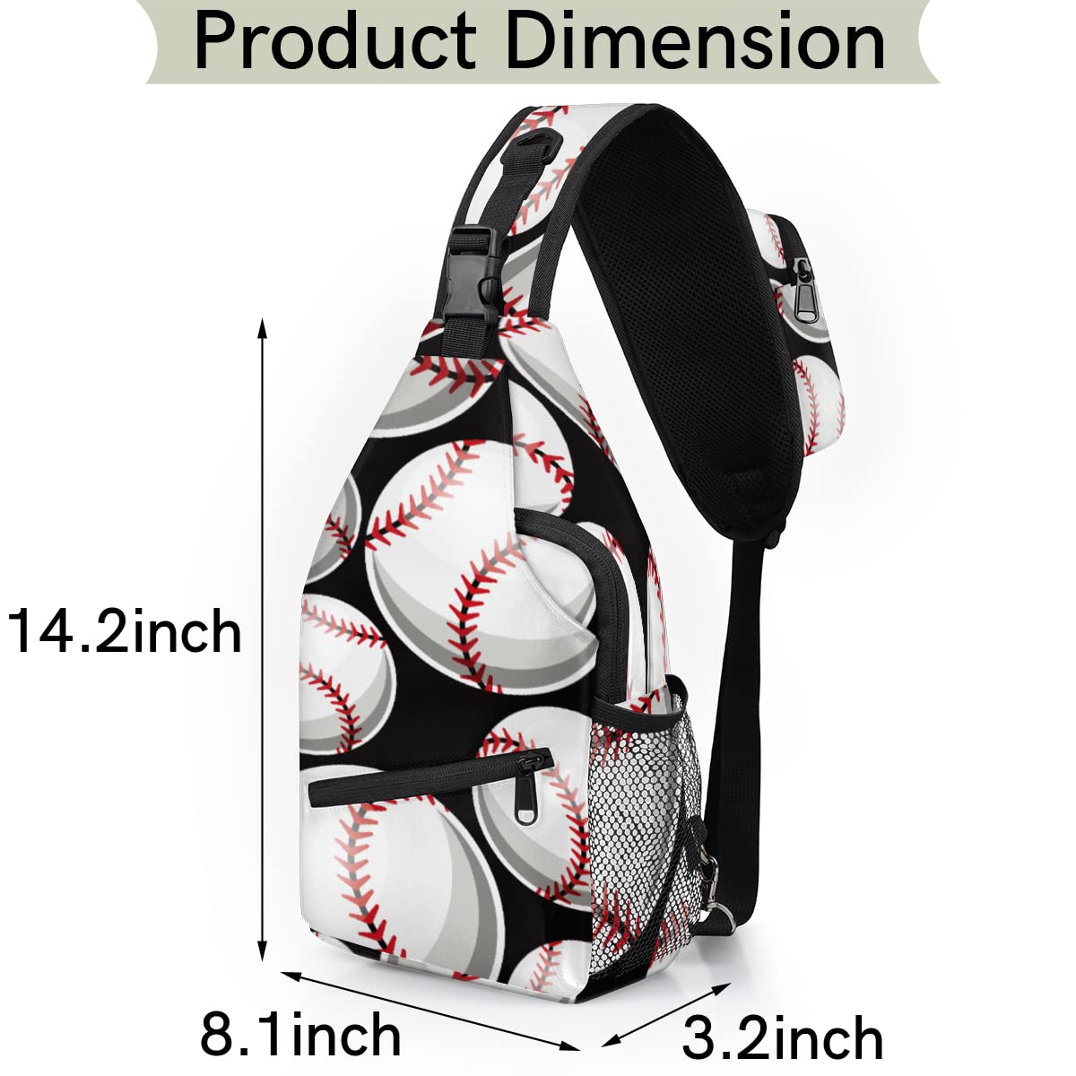 Baseball Softball Ball Sling Bag Crossbody Backpack Casual Chest Shoulder Daypacks For Cycling Hiking Travel