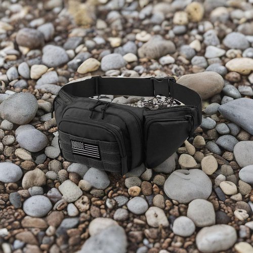 Vincent King Tactical Fanny Pack for Men, Bando Bag,Concealed Carry Fanny Pack for Men, Waist Bag,Hunting Waist Bag, CCW Fanny Pack with Molle,EDC Pouch with US Patch(Black)