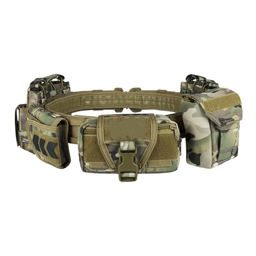 CrogaGear Tactical Battle Belt with Quick Release & Accessory Pouches - 7 in 1 Duty Belt for Men (CP)
