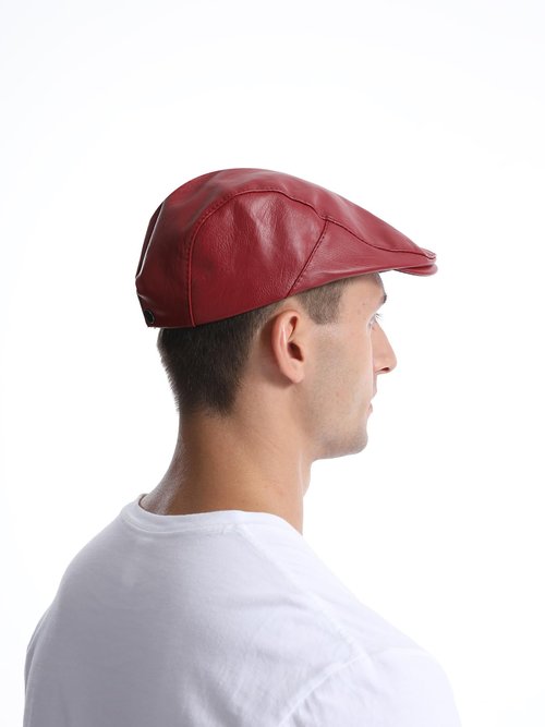 Idopy Men's Classic Faux Leather PU Driving Ivy Hat Fishing Golf Beret Newsboy Flat Cap Cabbie Red