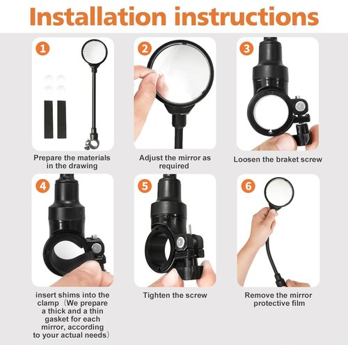 Seelulu Bike Mirror Handlebar Mount(Black-2 piece), Adjustable Rotatable Bicycle Rear View Mirror, Wide Angle Acrylic Convex Safety Mirror for Mountain/Road Bicycles