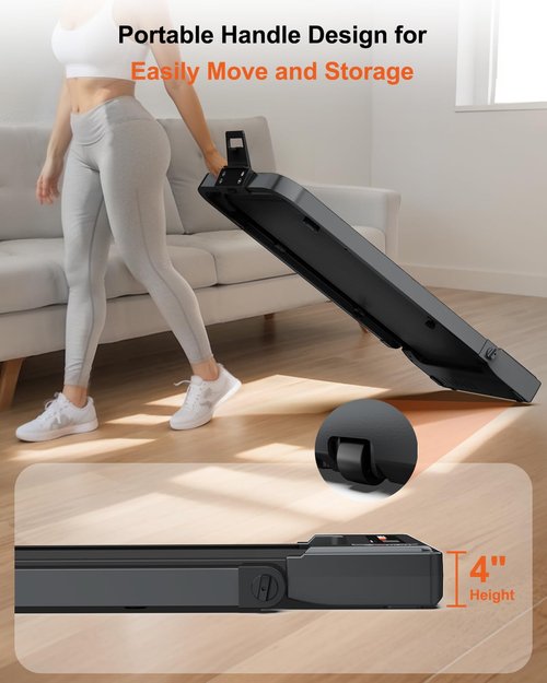 Walking Pad with Handle Bar, Foldable Treadmill Mini Under Desk Treadmill Walking Folding Treadmills for Home Small Running Pad 3 Horsepower 300 lb Capacity with Remote Control