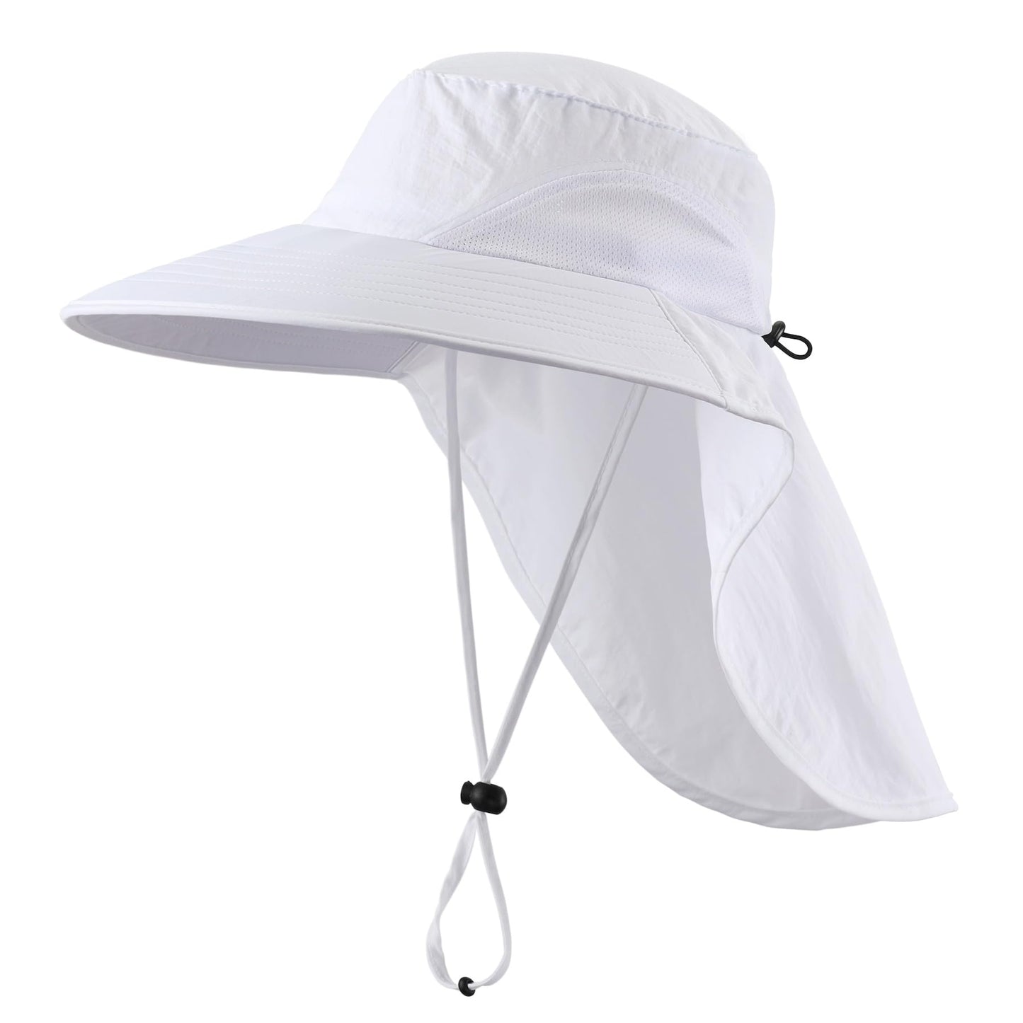 Home Prefer Outdoor UPF50+ Sun Hat Wide Brim Mesh Fishing Hat with Neck Flap (White)