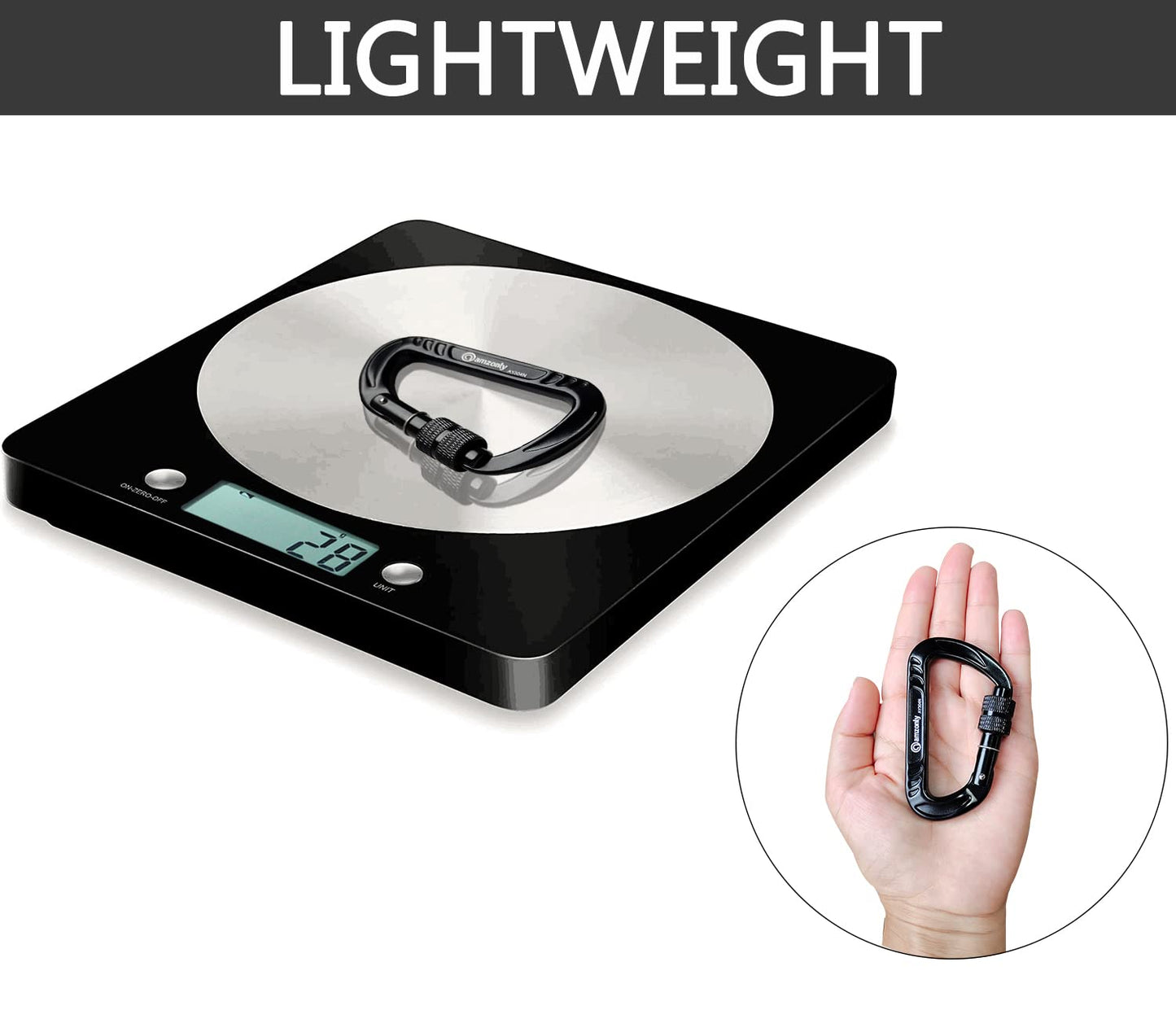 Amzonly 12kN Heavy Duty Carabiner Clip, Screw Locking Carabiner Clips for Securing Pets, Camping, Hiking, Hammock, Dog Leash Harness, Keychains Black, 4Pack