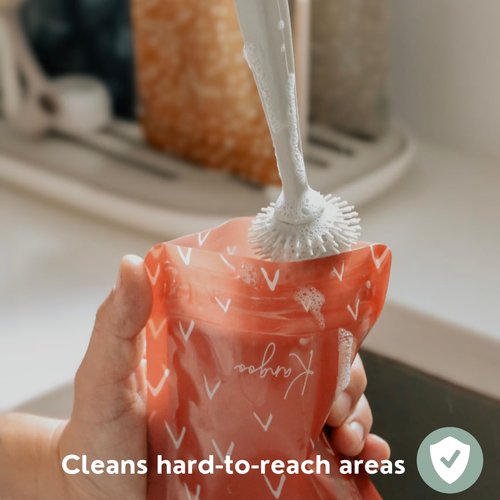 Silicone Bottle Cleaning Brush Easy Grip Handle - Cleaner Brush for Reusable Pouches - Bristle Baby Feeding Bottle Cleaning Brush & Nipple Cleaner - Washer Baby Bottle Brush | Baby Travel Essentials