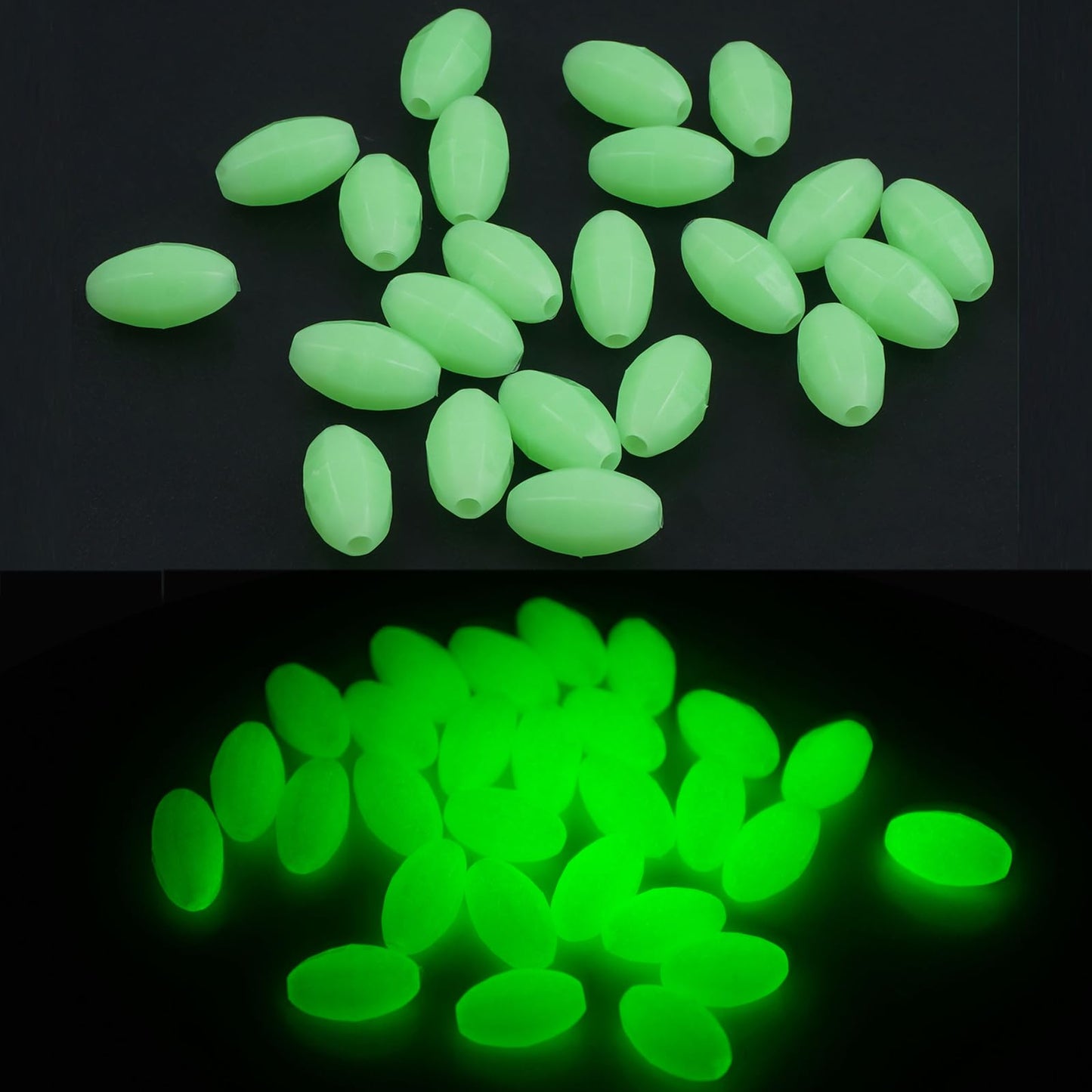 JSHANMEI Glow Fishing Beads Hard Plastic Luminous Fishing Beads Green Oval Bait Egg Bead Fishing Lures Saltwater Freshwater Salmon Trout Fishing Tool 80pcs