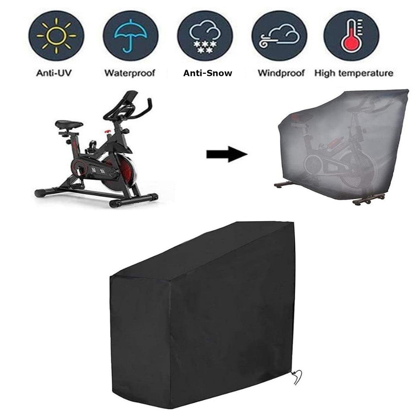 Exercise Bike Cover, Upright Cycling Protective Cover Stationary Bike Cover for Indoor & Outdoor, Dustproof Waterproof Fitness Bicycle Cover with Drawstring, Black, 56x49x23 In
