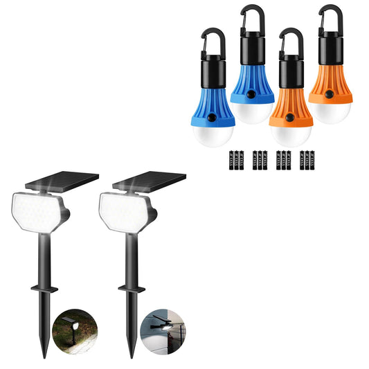 Lepro Bundle – 2 Items：2 Pack Solar Spot Lights Outdoor Waterproof & 4 Pack LED Camping Lantern