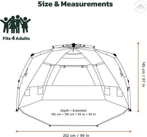 Easthills Outdoors Instant Shader Enhanced Deluxe XL Beach Tent Easy Set Up 4-6 Person Popup Sun Shelter 99" Wide for Family UPF 50+ Double Silver Coating with Extended Zippered Floor Pacific Blue