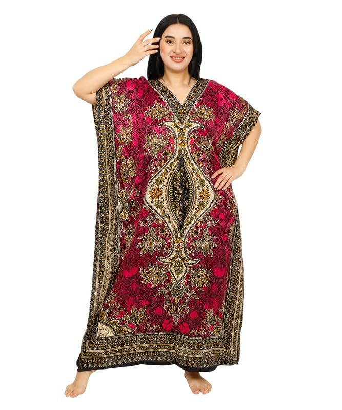 Women's Pink Long Kaftan Maxi Dress - One Size Beach Cover Up