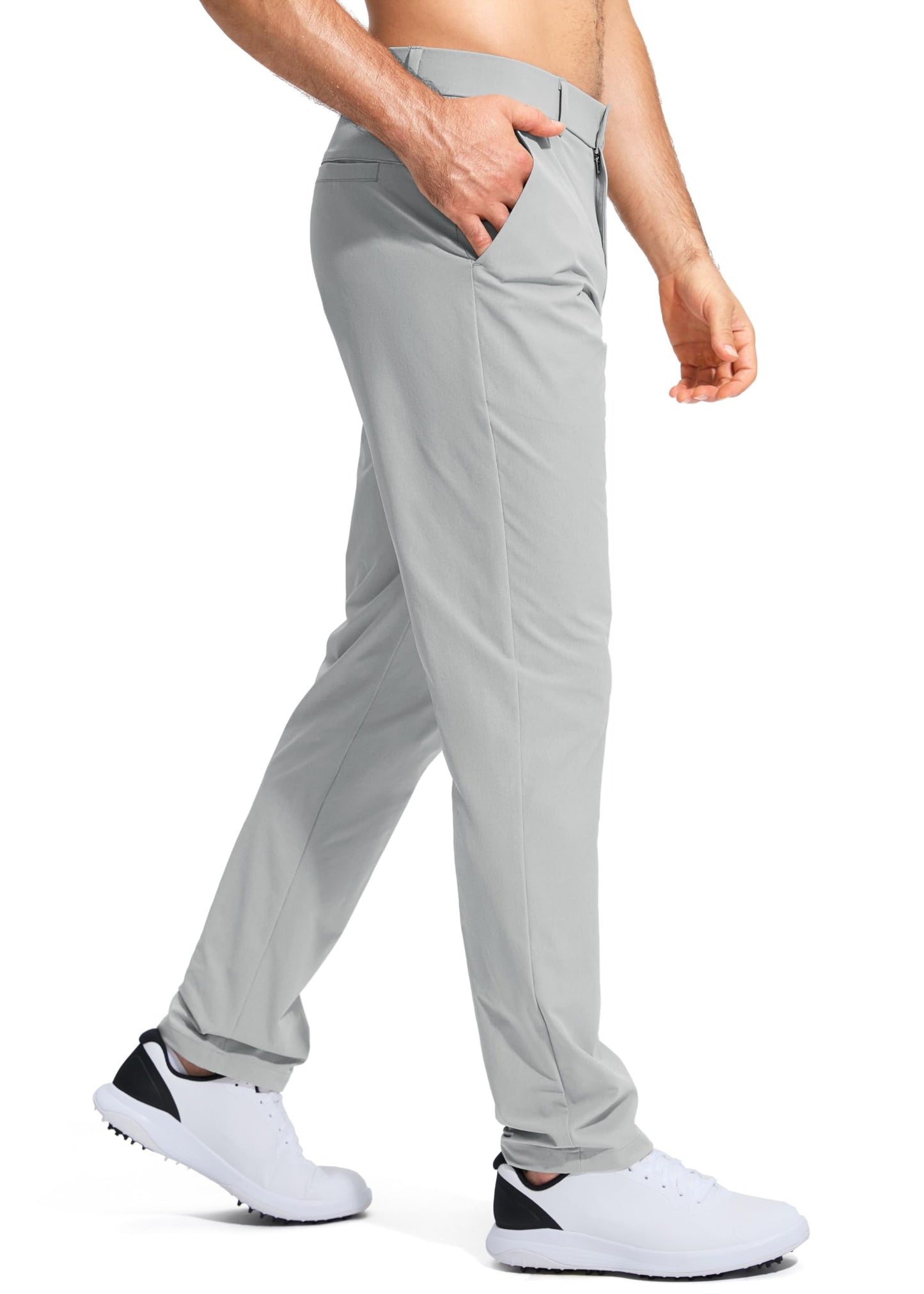 Pudolla Men's Golf Pants Work Dress Comfy Pants Casual Slacks Trousers with Pockets(Bright Gray 28Wx32L)