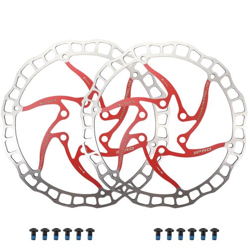 DJC Bike Brake Disc Rotor 2pcs MTB Brake Disc 160mm 180mm with 6 Bolts Road Bike MTB BMX e Scooter Steel Brake Disc iiipro (2pcs red, 180mm)