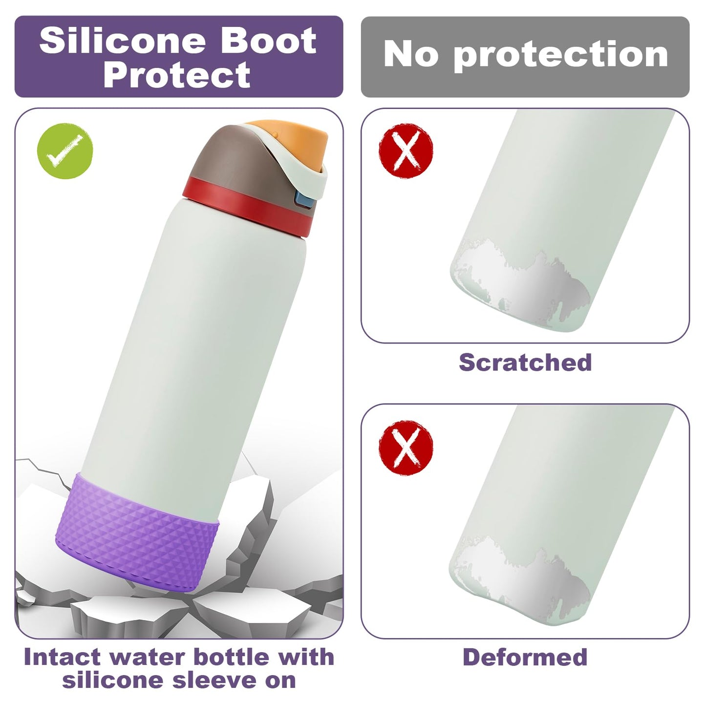 Alwenid 2PCS Silicone Water Bottle Boot for Owala 40 Oz, Anti-Slip Protective Sleeve Bottom Bumper Protector for FreeSip, Twist, and Flip Stainless Steel Water Bottles (Purple)
