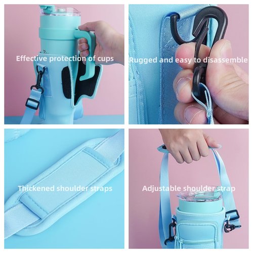 Water Bottle Carrier Bag with Phone Pocketfor Stanley 40/30 oz, Water Bottle Holder with Adjustable Shoulder Strap and Charm(Blue)