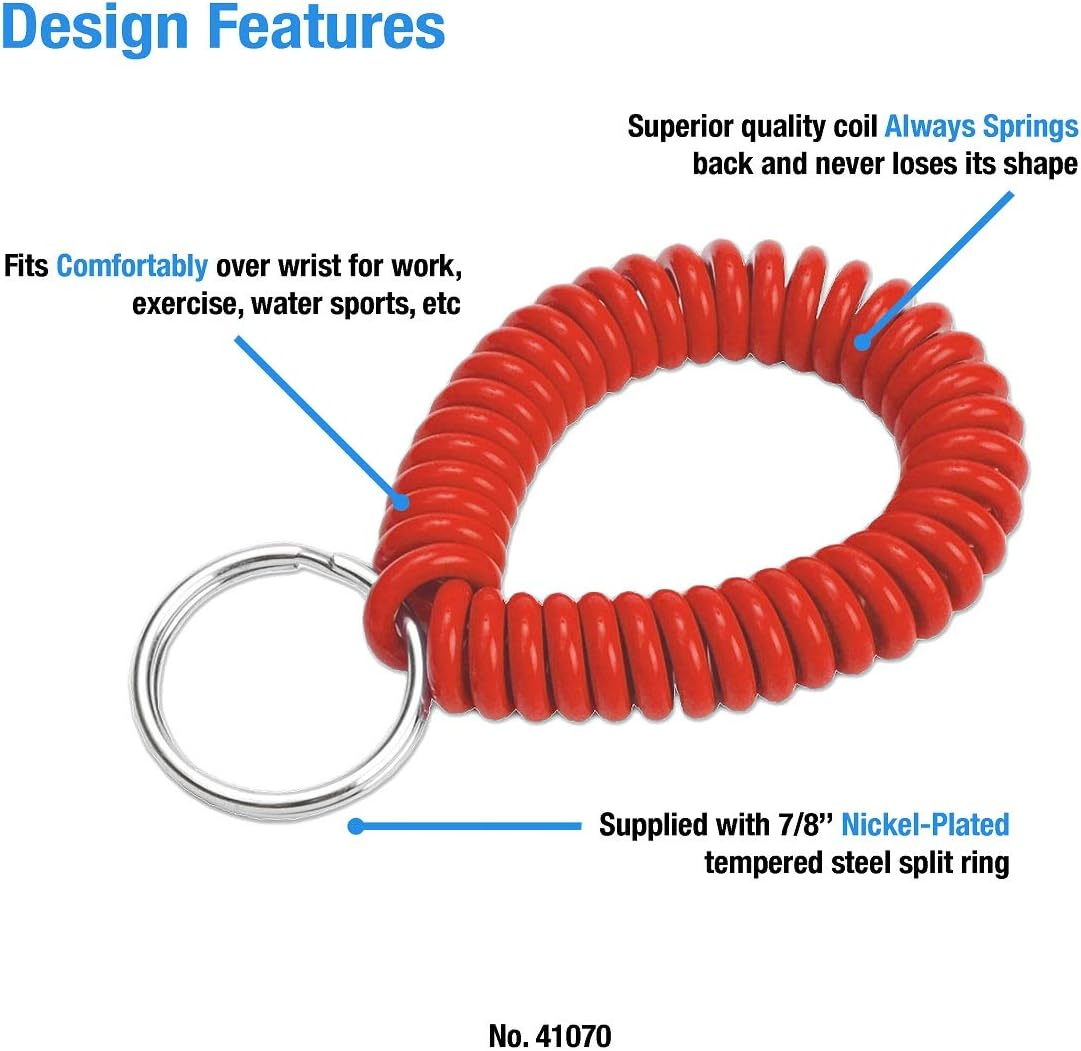 ucky Line 2” Spiral Wrist Coil with Steel Key Ring, Flexible Wrist Band Key Chain Bracelet, Stretches to 12”, Purple, 10 Pack (41065)