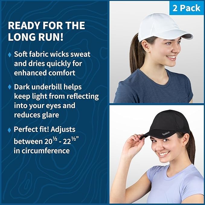 TrailHeads Women's UPF 50 Summer Running Hat UV Protection Cap - One Size, White & Black