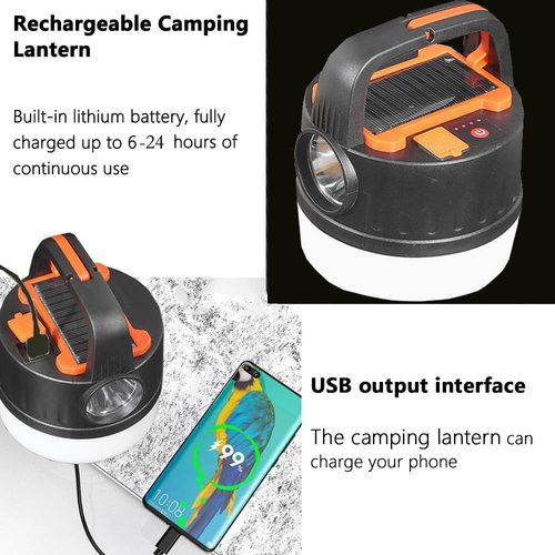 Camping Tent Light LED Solar Lantern Bulb with Remote Control Hanging Waterproof Rechargeable 5000LM Flashlight Portable 5 Lighting Modes 4 Power Display Outdoor Hurricane Power Outage 1 Pack