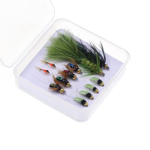IEVEI 12Pcs Fly Fishing Flies Kit, Premium Hand-Tied Fly Fishing Flies Assortment, Dry/Wet Flies, Nymphs Scud Streamers Flies with Portable Fly Fishing Box for Trout Bass Fishing Lures