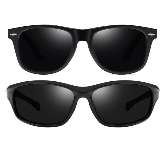 Joopin Vintage Square & Wrap Around Sports Sunglasses Bundle, Trendy Dark Black Sun Glasses Polarized UV400 Protection Retro Shades for Men Women Shady Rays