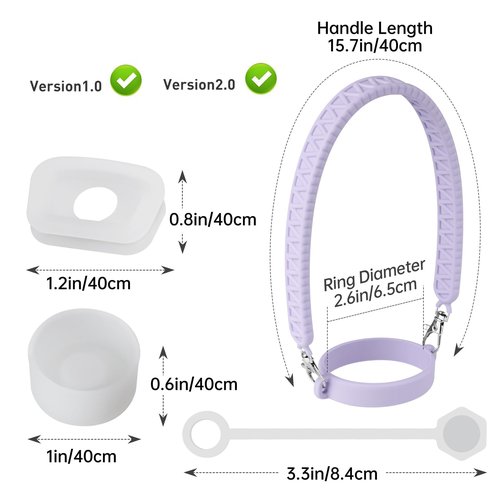 NiHome Silicone Water Bottle Handle with Anti-Spill Stopper Kit - Compatible with Stanley 1.0 & 2.0, Fits 2.7-5.12 Inch Diameter for Easy Carrying On-The-Go (Purple)