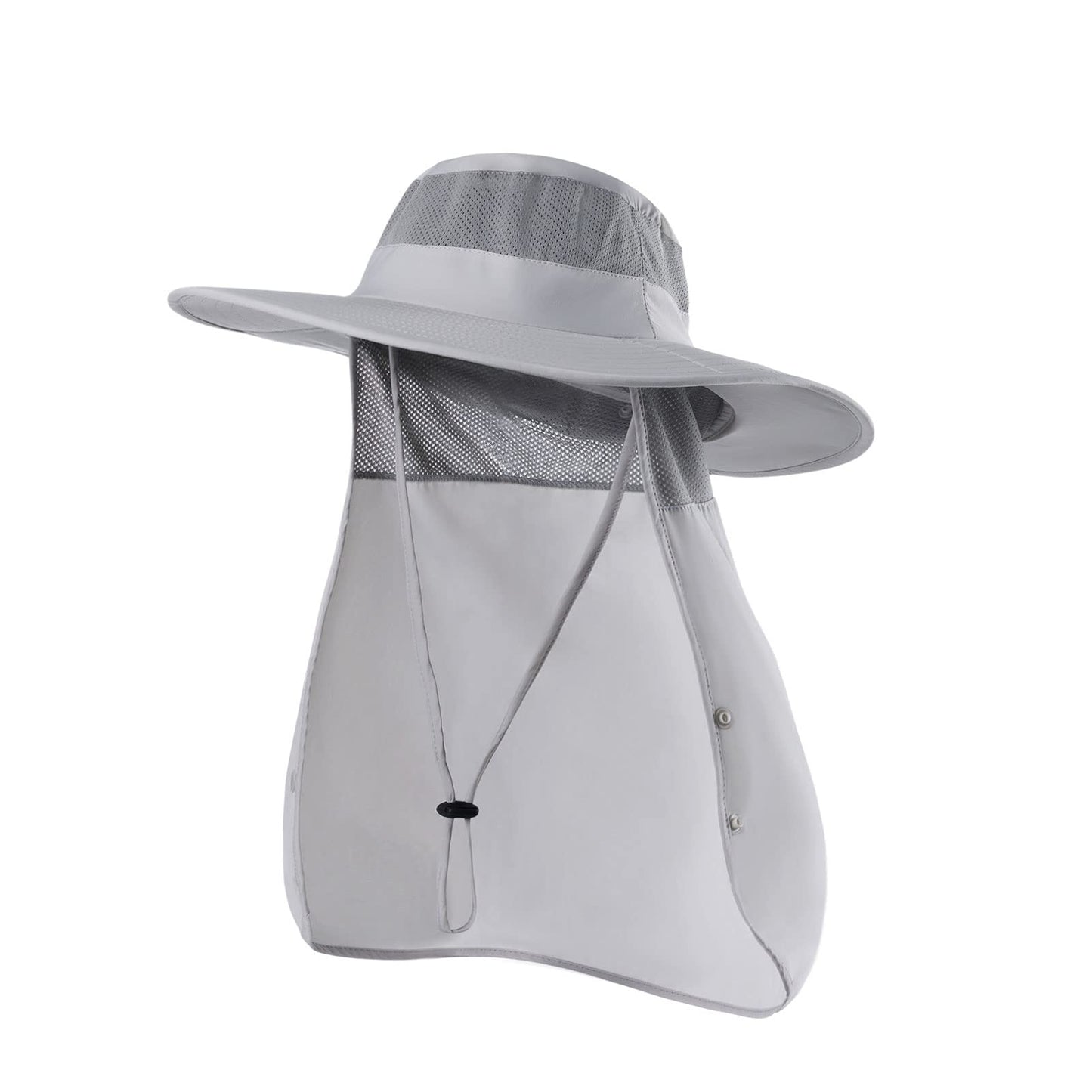 Sclzoed Fishing Hat for Men，Outdoor Sun Hat UPF52+ Mesh Wide Brim Fishing Hat with Neck Flap Light Gray