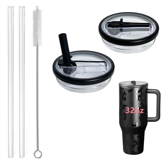 32 oz Tumbler Flip Straw Lid Replacement Fit for HydroJug（Only）,2 Pack Leak Proof for HydroJug Lid Replacement Spill Proof Reusable Tumbler Cover Compatible with 32oz HydroJug Cup Accessories (Black)