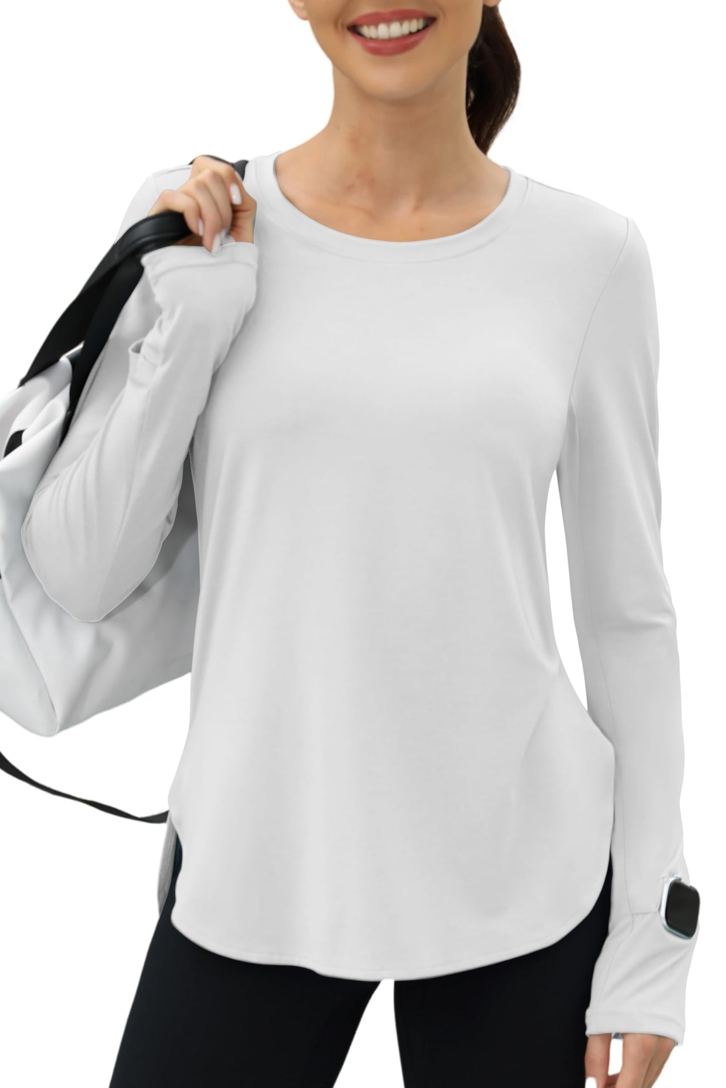 KevaMolly Workout Tops for Women Long Sleeve UPF 50+ UV Protection Sun Shirt Lightweight Quick Dry Rash Guard Hiking Shirts White L