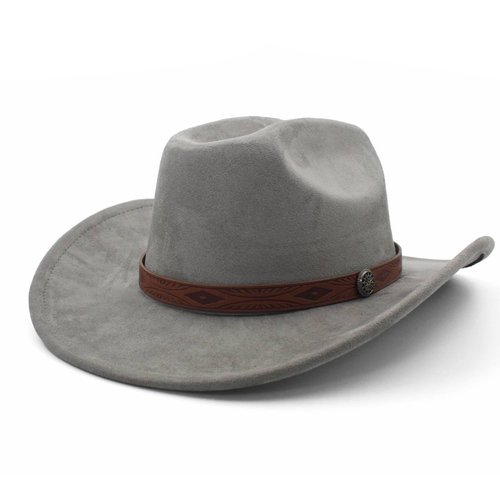 LIDHAY Cowboy Hat for Women Men Wide Brim Cowboy Cowgirl Hats Western Suede Cattleman Cowboy Hats 181KM Gray