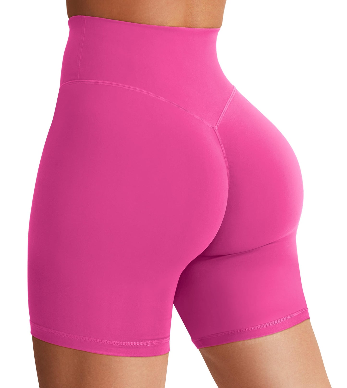 YEOREO Women's Biker Shorts 4.5" / 6" Workout Gym Shorts Craze High Waist Tummy Control Hidden Scrunch Running Yoga Rose Red L