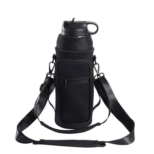 sunkey Water Bottle Carrier Holder Bag with Strap and Pouch Crossbody Water Bottle Sling Bag with Phone Pocket 32 oz for Walking Hiking (Black)